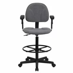 Flash Furniture Mid Back Fabric Ergonomic Drafting Stool With Arms, Gray (BT659GRYARMS) -Office Chairs Sale 166884D0 3F74 45D3 B8EBC00162F1E706 s7