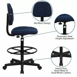 Flash Furniture Mid Back Fabric Ergonomic Drafting Stool, Navy Blue (BT659NVY) -Office Chairs Sale 7CF6EC50 8277 410A 97C6F9E5E1163C28 s7