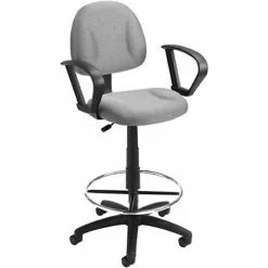 Boss Office Products Boss Deluxe Posture Fabric Drafting Stool With Swivel Base, Gray (B1617-GY)