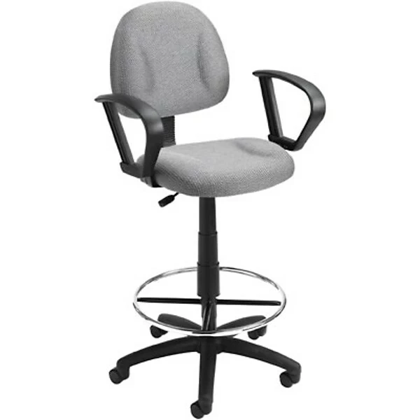 Boss Office Products Boss Deluxe Posture Fabric Drafting Stool With Swivel Base, Gray (B1617-GY) 1 Boss Office Products Boss Deluxe Posture Fabric Drafting Stool With Swivel Base, Gray (B1617-GY)
