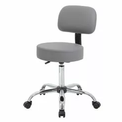 Boss Office Products Boss Caressoft Armless Antimicrobial Medical Stool W/Back Cushion, Gray (B245-GY)