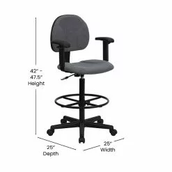 Flash Furniture Mid Back Fabric Ergonomic Drafting Stool With Arms, Gray (BT659GRYARMS) -Office Chairs Sale CD2D9778 33BE 4457 9F1FC141E0824624 s7