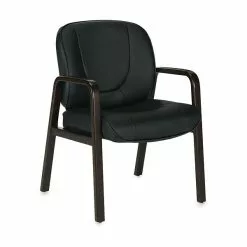 Offices To Go™ Luxhide Guest Chair With Wood Accents, Black (OTG11770BES)