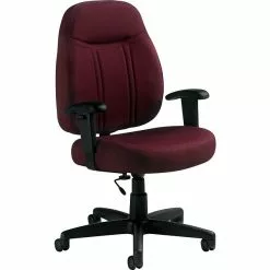 Global High-Back Fabric Task Chair, Adjustable Arms, Burgundy