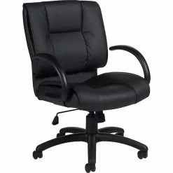 Global Offices To Go® Luxhide® Executive Mid-Back Chair, Bonded Leather, Blk, Seat: 21"x18", Back: 21"x22"