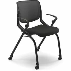 HON® HON Motivate Ilira Stretch/Fabric Nesting Stacking Chair, Fixed Arms, Onyx Shell, Black