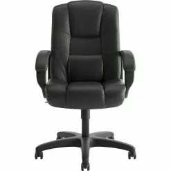 HON® HON High-Back Executive Chair, Center-Tilt, Black Vinyl, Contrast Stitching, Fixed Arms (BSXVL131EN11)