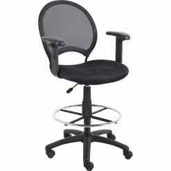 Boss Office Products Boss® Mesh Drafting Stool W/ Adjuustable Arms; Black