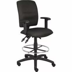 Boss Office Products Boss® Multi-Function Fabric Drafting Stool W/ Adjustable Arm; Black