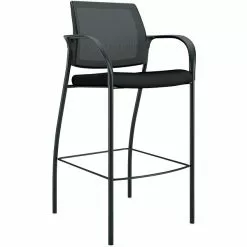 HON® HON Ignition Ilira-Stretch Mesh/Fabric Cafe-Height 4-Leg Stool, Fixed Arms, Black