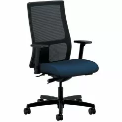 HON® HON Ignition Ilira-Stretch Mesh/Fabric Mid-Back Task Chair, Height And Width Adjustable Arms, Black/Navy (HONIW103CU98)