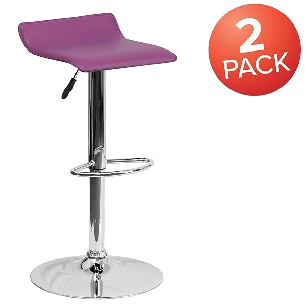 Belnick Flash Furniture 15" X 15" Vinyl Adjustable Height Bar Stool W/Chrome Base, Purple 2 Belnick Flash Furniture 15" X 15" Vinyl Adjustable Height Bar Stool W/Chrome Base, Purple - Image 2