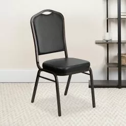 Flash Furniture HERCULES Banquet Chairs W/Black Vinyl & Gold Vein Frame, 4/Pack