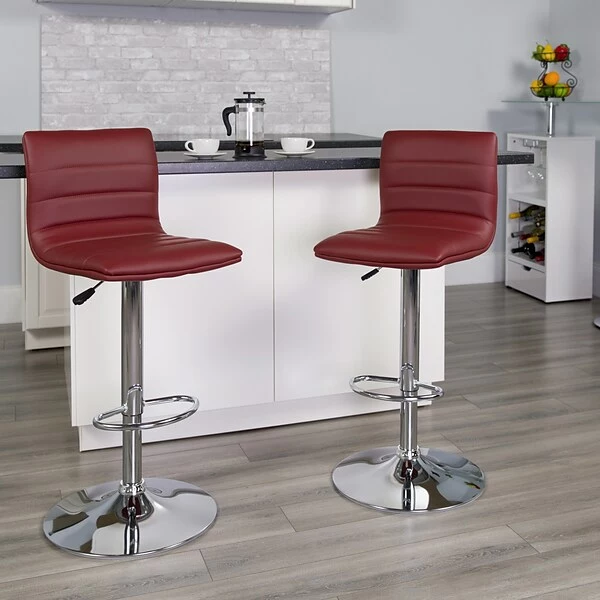 Flash Furniture 16" X 19" Vinyl Adjustable Height Bar Stool W/Chrome Base, Burgundy 1 Flash Furniture 16" X 19" Vinyl Adjustable Height Bar Stool W/Chrome Base, Burgundy