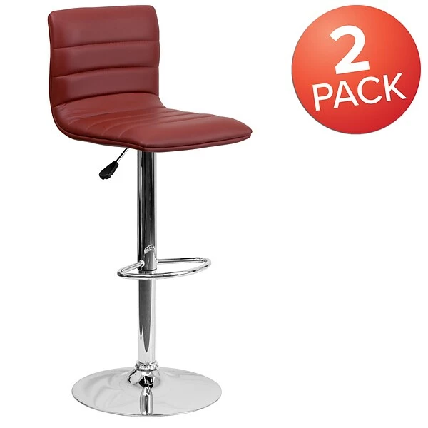 Flash Furniture 16" X 19" Vinyl Adjustable Height Bar Stool W/Chrome Base, Burgundy 2 Flash Furniture 16" X 19" Vinyl Adjustable Height Bar Stool W/Chrome Base, Burgundy - Image 2