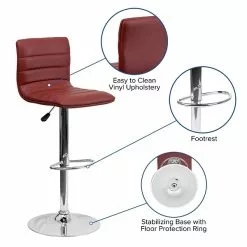 Flash Furniture 16" X 19" Vinyl Adjustable Height Bar Stool W/Chrome Base, Burgundy 12 Flash Furniture 16" X 19" Vinyl Adjustable Height Bar Stool W/Chrome Base, Burgundy -Office Chairs Sale sp123774867 s7