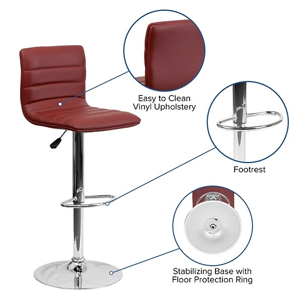 Flash Furniture 16" X 19" Vinyl Adjustable Height Bar Stool W/Chrome Base, Burgundy 5 Flash Furniture 16" X 19" Vinyl Adjustable Height Bar Stool W/Chrome Base, Burgundy - Image 5