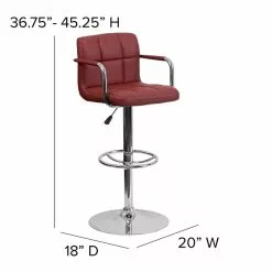 Flash Furniture 20" X 18" Vinyl Adjustable Height Bar Stool, Burgundy -Office Chairs Sale sp123774895 s7