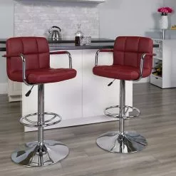 Flash Furniture 20" X 18" Vinyl Adjustable Height Bar Stool, Burgundy