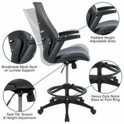 Flash Furniture Nylon Drafting Chair With Lumbar Support, Dark Gray (BLZP809DDKGY) -Office Chairs Sale sp124518006 s7