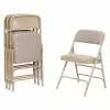 National Public Seating NPS 2300 Series Fabric Padded Triple Brace Double Hinge Premium Folding Chairs, Cafe Beige/Beige, 4 Pack (2301/4)
