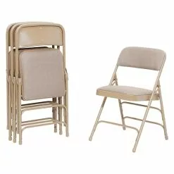 National Public Seating NPS 2300 Series Fabric Padded Triple Brace Double Hinge Premium Folding Chairs, Cafe Beige/Beige, 4 Pack (2301/4)