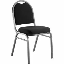 National Public Seating NPS 9200 Series Dome-Back Fabric Padded Stack Chair, Ebony Black/Silvervein, 4 Pack (9260-SV/4)