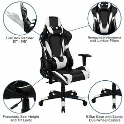 Flash Furniture X20 Ergonomic LeatherSoft Swivel Reclining Gaming Chair, Black (CH1872301BK) -Office Chairs Sale sp133535067 s7