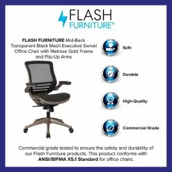 Flash Furniture Warfield Ergonomic Mesh Swivel Mid-Back Executive Office Chair, Black With Gold Frame (BL8801X) -Office Chairs Sale sp133535085 s7