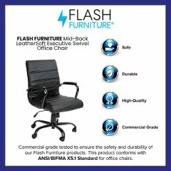 Flash Furniture Whitney Ergonomic LeatherSoft Swivel Mid-Back Executive Office Chair, Black/Black (GO2286MBKBK) -Office Chairs Sale sp133536216 s7