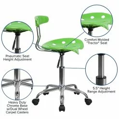 Flash Furniture Elliott Armless Plastic And Chrome Task Office Chair With Tractor Seat, Apple Green And Chrome (LF214APLGN) -Office Chairs Sale sp134247451 s7