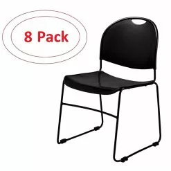 National Public Seating NPS Commercialine 850 Series Ultra Compact Stack Chair, Black, 8 Pack (850-CL/8)