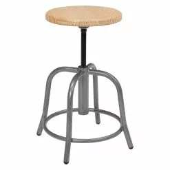 National Public Seating NPS 6800 Series Armless Steel Height Adjustable Swivel Stool, Natural Wood Seat, Gray Frame (6800W-02)