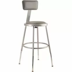 National Public Seating NPS 6400 Series Armless Vinyal Height Adjustable Padded 18 Inch Stool With Backrest, Gray , 5 Pack (6418HB/5)