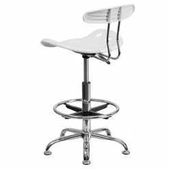 Flash Furniture Belnick Vibrant Chrome Drafting Stool With Tractor Seat, White -Office Chairs Sale sp137082482 s7