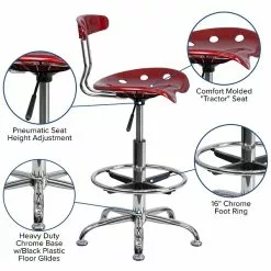 Flash Furniture Belnick Vibrant Chrome Drafting Stool With Tractor Seat, Wine Red -Office Chairs Sale sp137082492 s7
