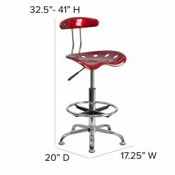 Flash Furniture Belnick Vibrant Chrome Drafting Stool With Tractor Seat, Wine Red -Office Chairs Sale sp137082493 s7