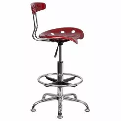 Flash Furniture Belnick Vibrant Chrome Drafting Stool With Tractor Seat, Wine Red -Office Chairs Sale sp137082496 s7