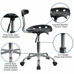 Flash Furniture Elliott Armless Plastic And Chrome Task Office Chair With Tractor Seat, Black And Chrome (LF214BLACK) -Office Chairs Sale sp137082529 s7