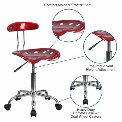Flash Furniture Elliott Armless Plastic And Chrome Task Office Chair With Tractor Seat, Vibrant Wine Red And Chrome (LF214WNRED) -Office Chairs Sale sp137082563 s7
