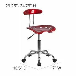 Flash Furniture Elliott Armless Plastic And Chrome Task Office Chair With Tractor Seat, Vibrant Wine Red And Chrome (LF214WNRED) -Office Chairs Sale sp137082564 s7
