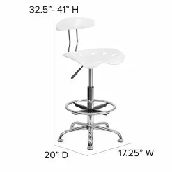 Flash Furniture Belnick Vibrant Chrome Drafting Stool With Tractor Seat, White -Office Chairs Sale sp137082592 s7