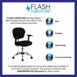 Flash Furniture Beverly Ergonomic Mesh Swivel Mid-Back Padded Task Office Chair, Black (H2376FBKARMS) -Office Chairs Sale sp137086222 s7