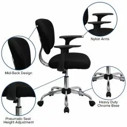 Flash Furniture Beverly Ergonomic Mesh Swivel Mid-Back Padded Task Office Chair, Black (H2376FBKARMS) -Office Chairs Sale sp137086225 s7