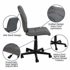 Flash Furniture Clayton Armless Vinyl Swivel Mid-Back Quilted Task Office Chair, Gray (GO16911GY) -Office Chairs Sale sp137086962 s7