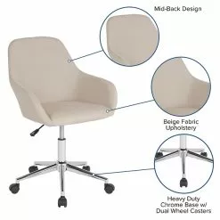 Flash Furniture Cortana Fabric Swivel Mid-Back Home And Office Chair, Beige (DS8012LBBGEF) -Office Chairs Sale sp137086991 s7