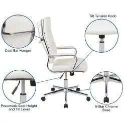 Flash Furniture Hansel LeatherSoft Swivel High Back Executive Office Chair, White (BT20595H2WH) -Office Chairs Sale sp137087339 s7