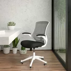 Flash Furniture Kelista Ergonomic Mesh Swivel Mid-Back Task Office Chair, Black With White Frame (BLX5MWHBK)