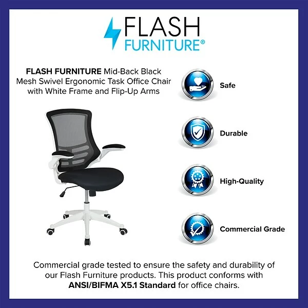 Flash Furniture Kelista Ergonomic Mesh Swivel Mid-Back Task Office Chair, Black With White Frame (BLX5MWHBK) 3 Flash Furniture Kelista Ergonomic Mesh Swivel Mid-Back Task Office Chair, Black With White Frame (BLX5MWHBK) - Image 3