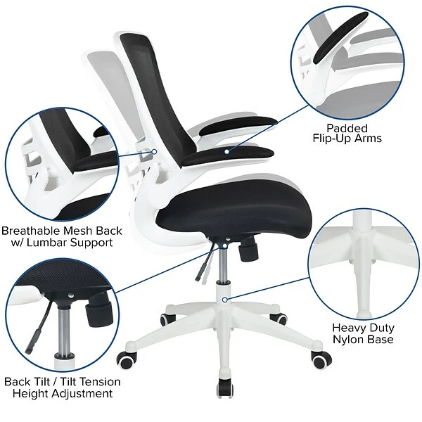 Flash Furniture Kelista Ergonomic Mesh Swivel Mid-Back Task Office Chair, Black With White Frame (BLX5MWHBK) 5 Flash Furniture Kelista Ergonomic Mesh Swivel Mid-Back Task Office Chair, Black With White Frame (BLX5MWHBK) - Image 5